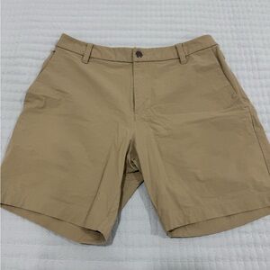 lululemon athletica Men's Khaki Flat Front Shorts. Waist 34”.  7” inseam
